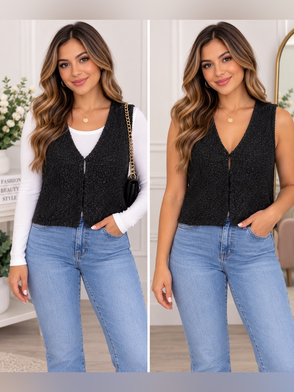 Hyfve- Black V-Neck Knit Vest